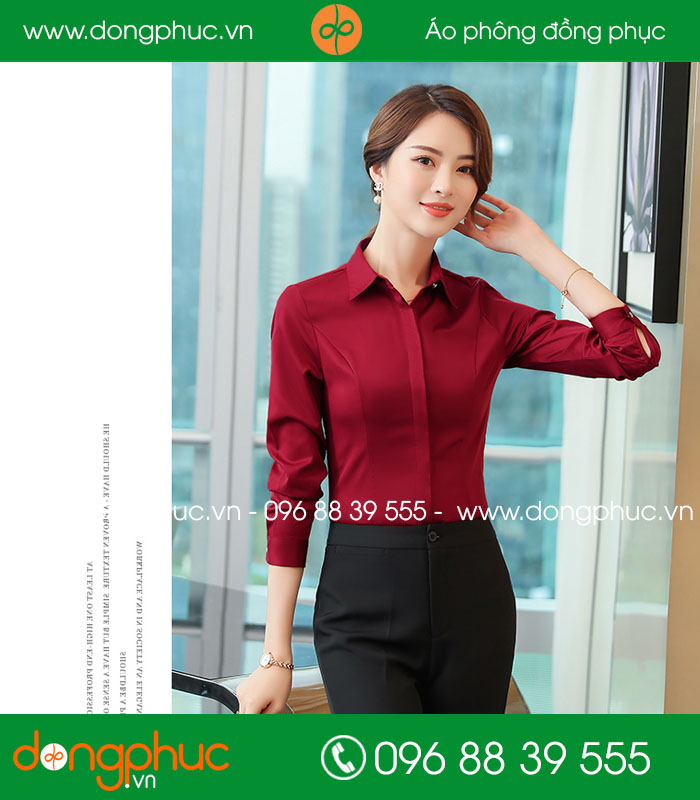  Đồng phục áo sơ mi mầu đỏ đô 